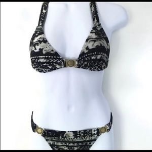 Balmain Bikini XS black, gray, white. Gold accent